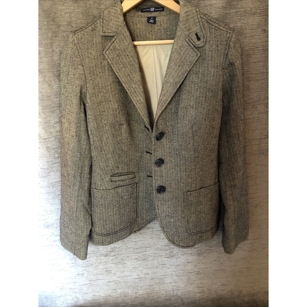 Gap Women’s Size 8 Brown Herringbone Jacket Lined Blazer Academia Preppy Wool Bl